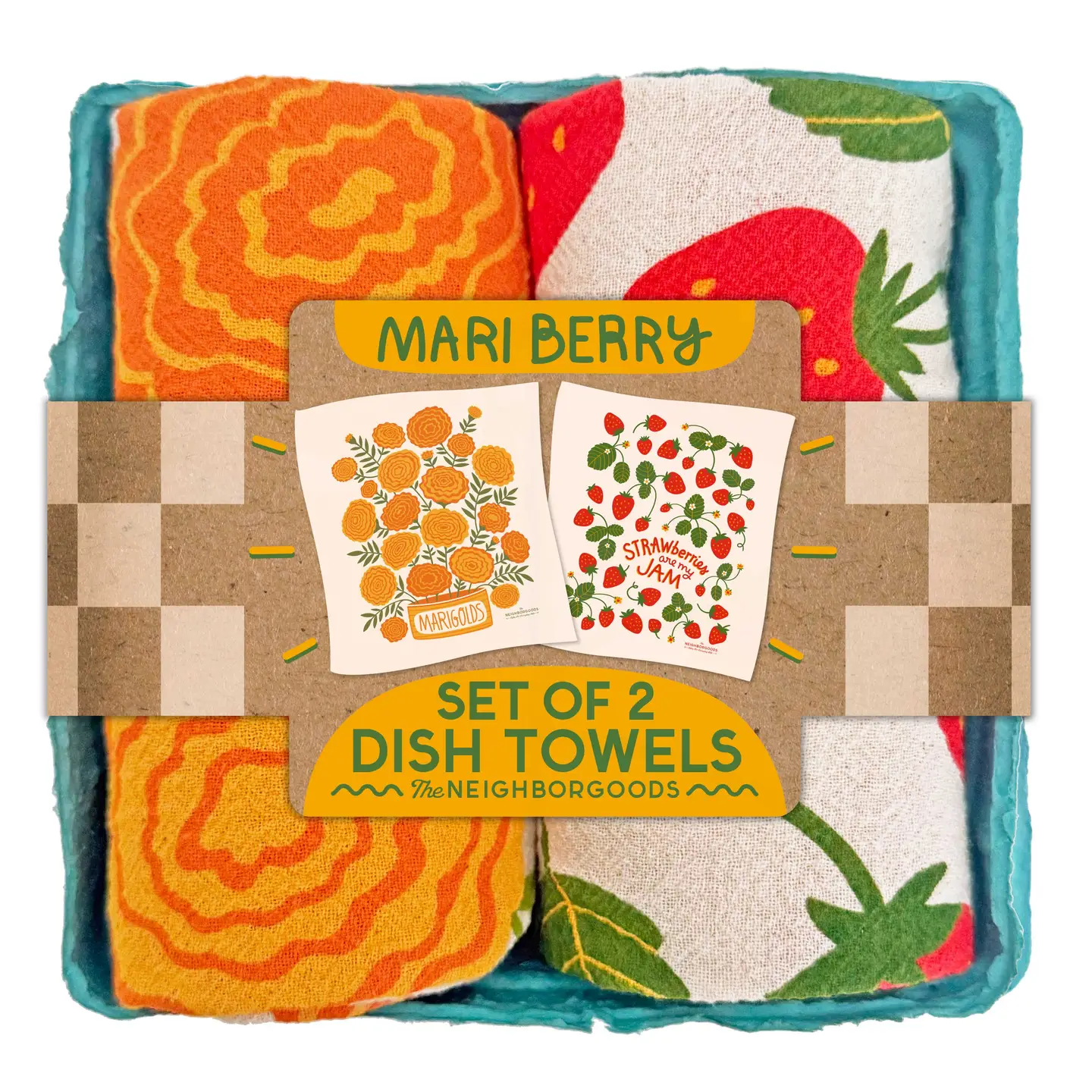 The Neighborgoods-Mari Berry (Marigold, Strawberry) - Tea Towel Set of 2