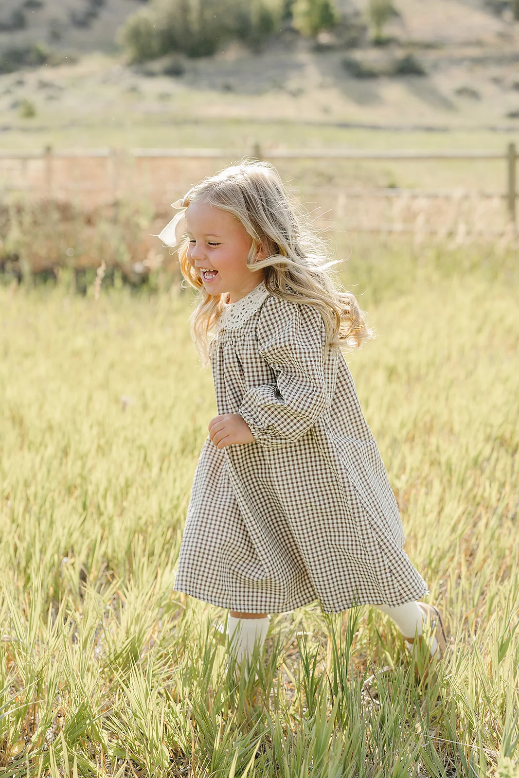 Mebie Baby - Camel Gingham Lace Dress 