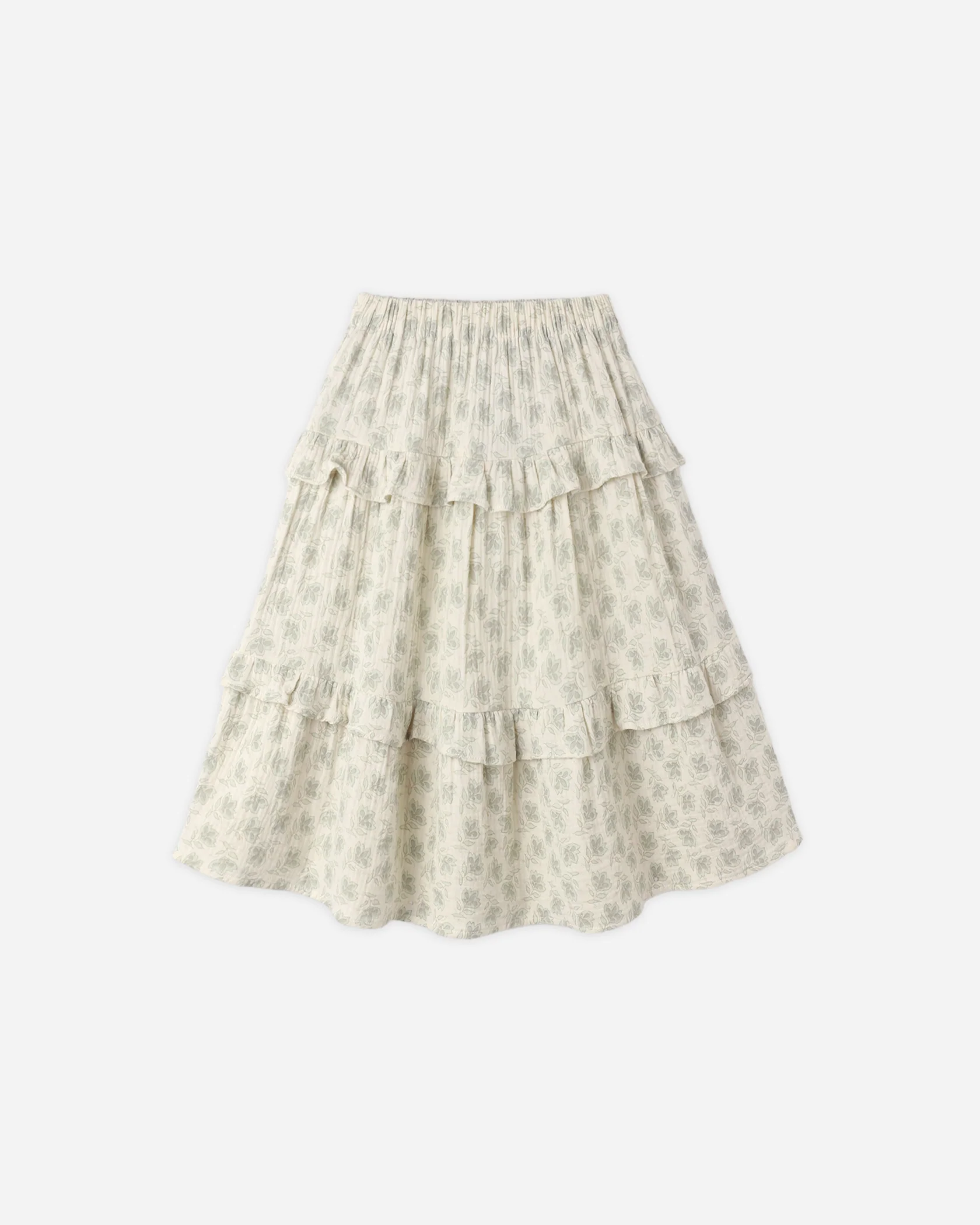 Rylee + Cru - Ruffled Midi Skirt Green Iris