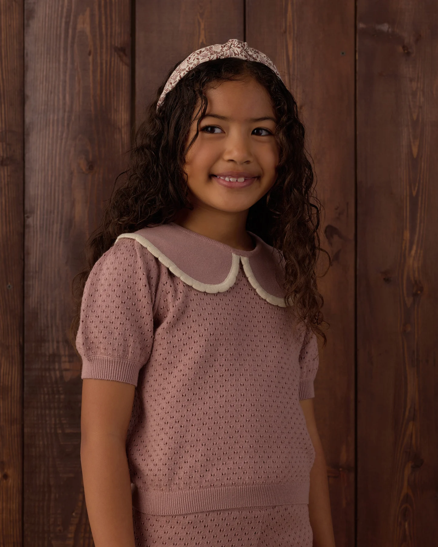 Rylee + Cru - Pointelle Collared Top Rosewood 