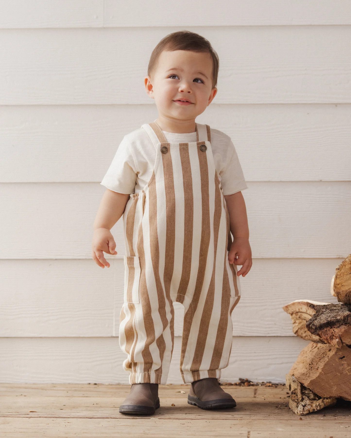 Rylee + Cru - Cargo Baby Overall Fawn Pinstripe 