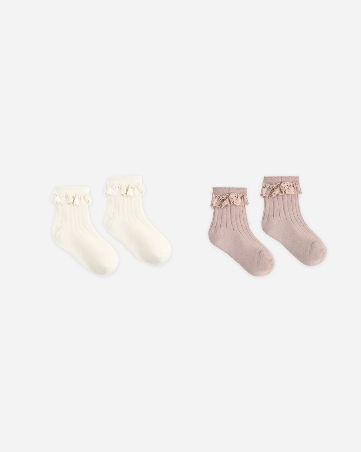 Rylee + Cru - Lace Trim Socks, 2-Pack Rosewood, Natural 