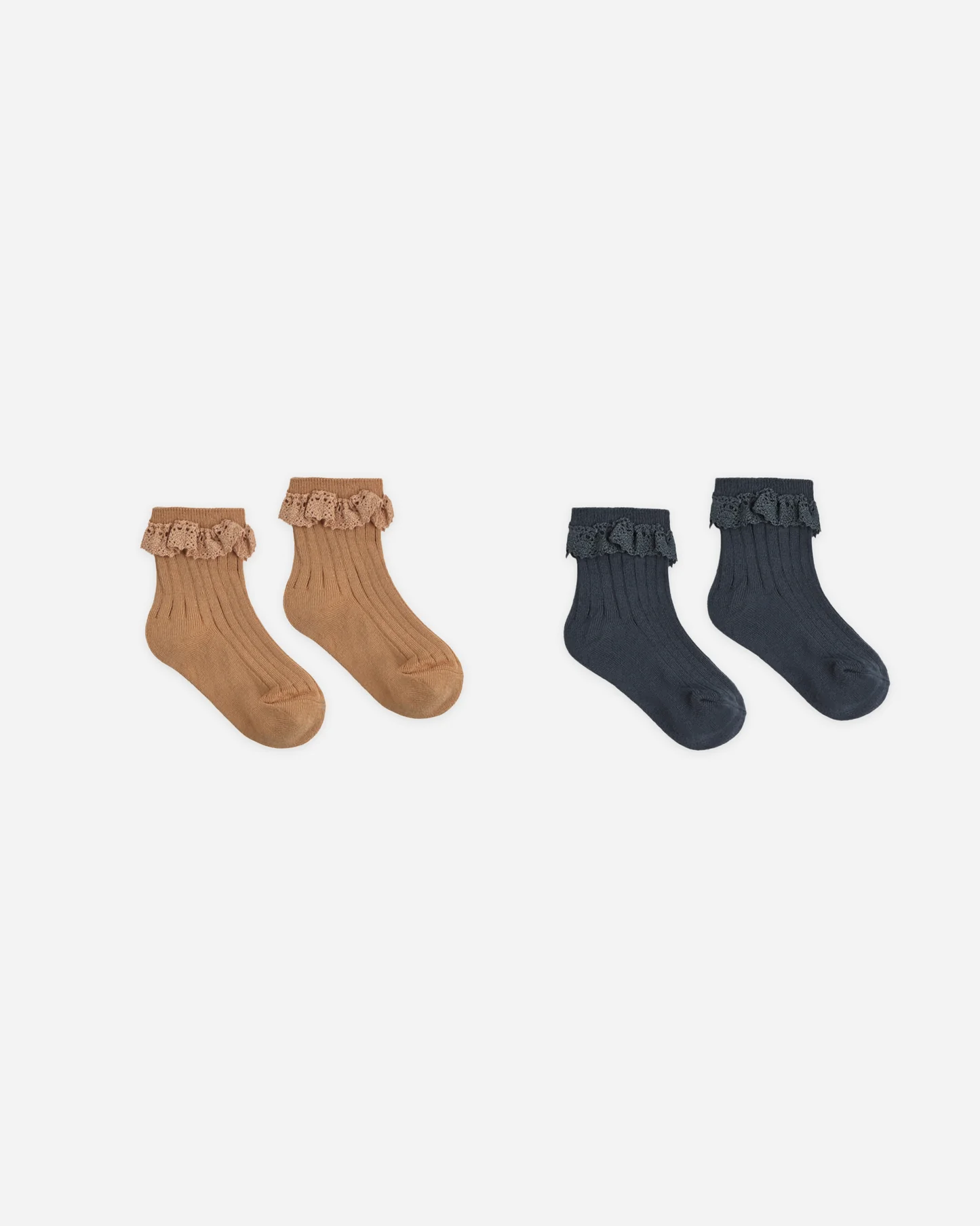 Rylee + Cru - Lace Trim Socks, 2-Pack Fawn, Midnight 