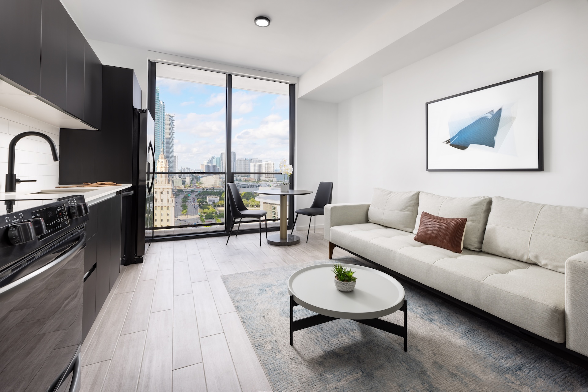 bedroom and living room of studio suite
