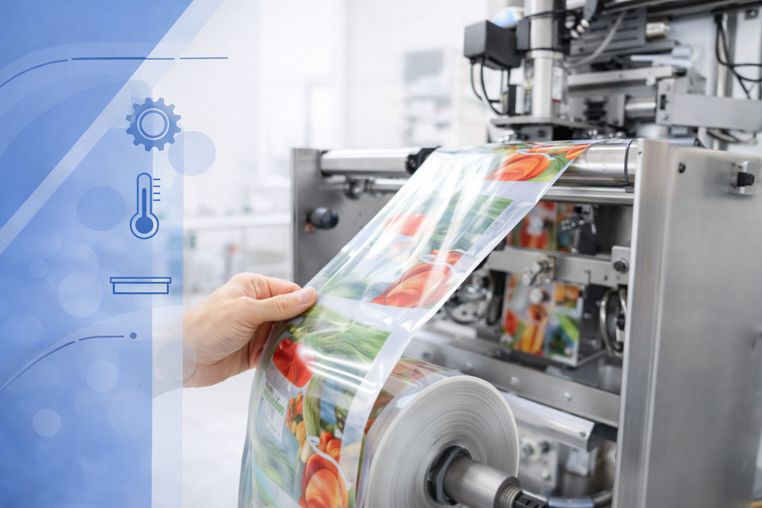 Flexible packaging film with moisture barrier being manufactured