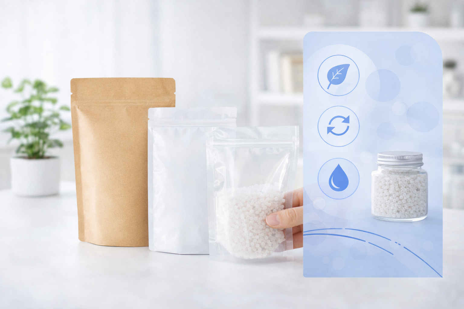 Compostable flexible packaging with moisture barrier.
