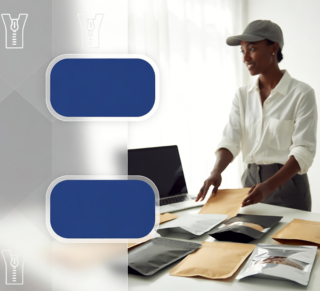 Woman analyzing various stand-up pouches for flexible packaging