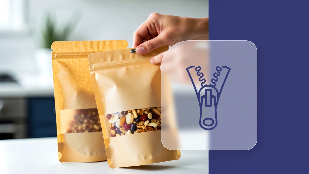 Sealing custom printed stand up pouch with zipper