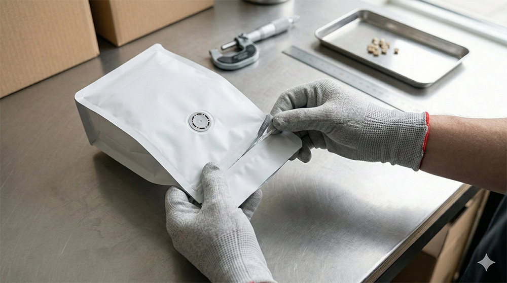 Sealing white coffee packaging bag