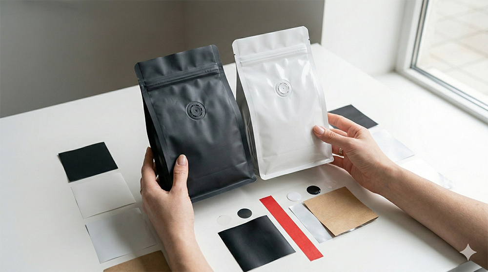 Comparing black and white coffee packaging designs