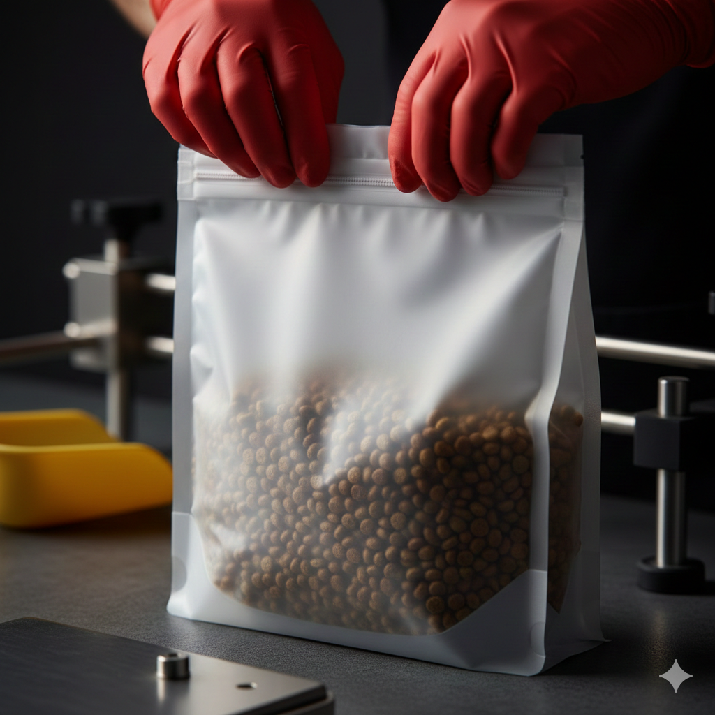 Sealing a custom resealable pouch for dog food packaging