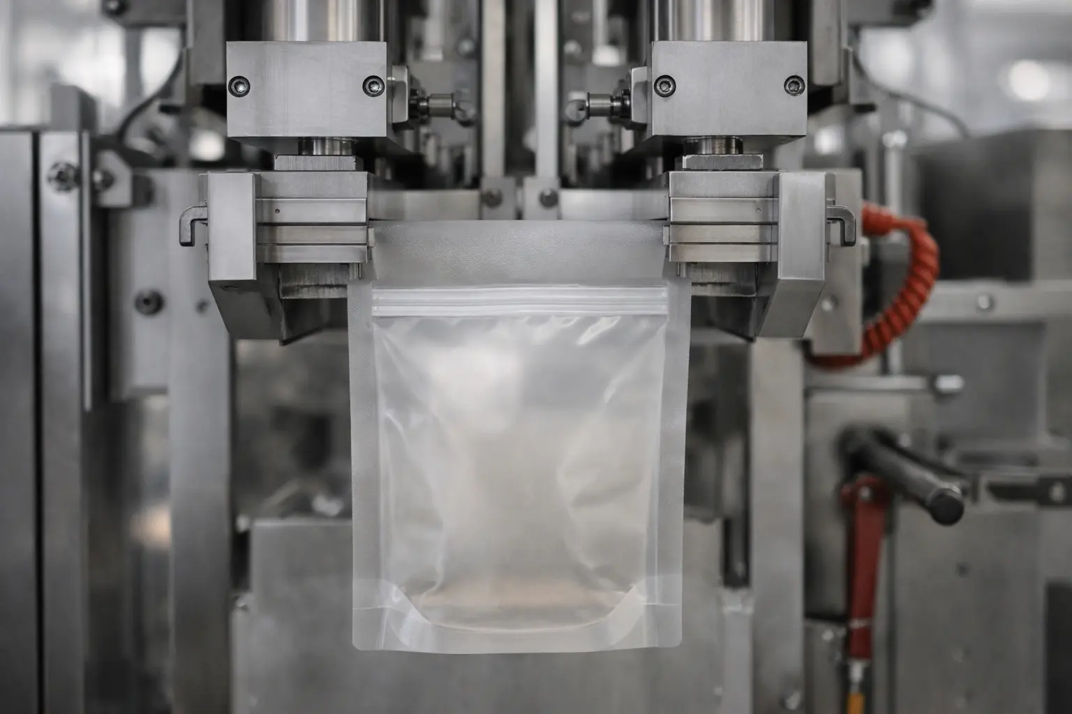 Machine sealing transparent pet food packaging