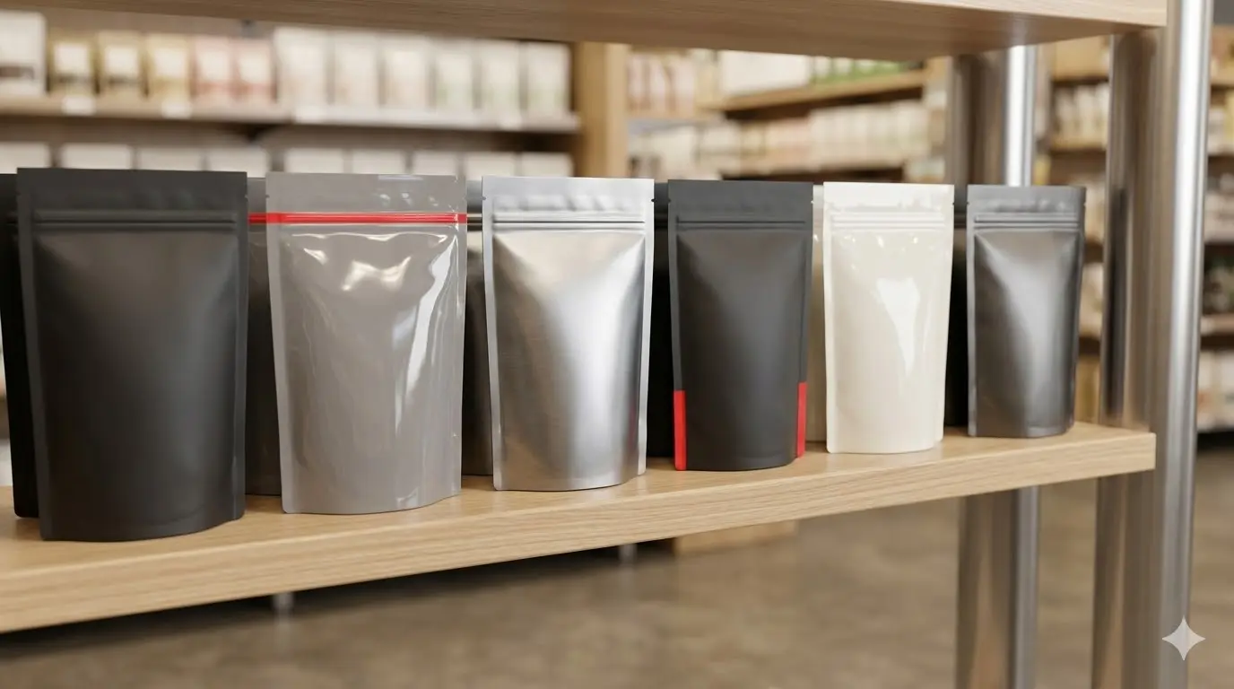 Different resealable packaging on display shelf