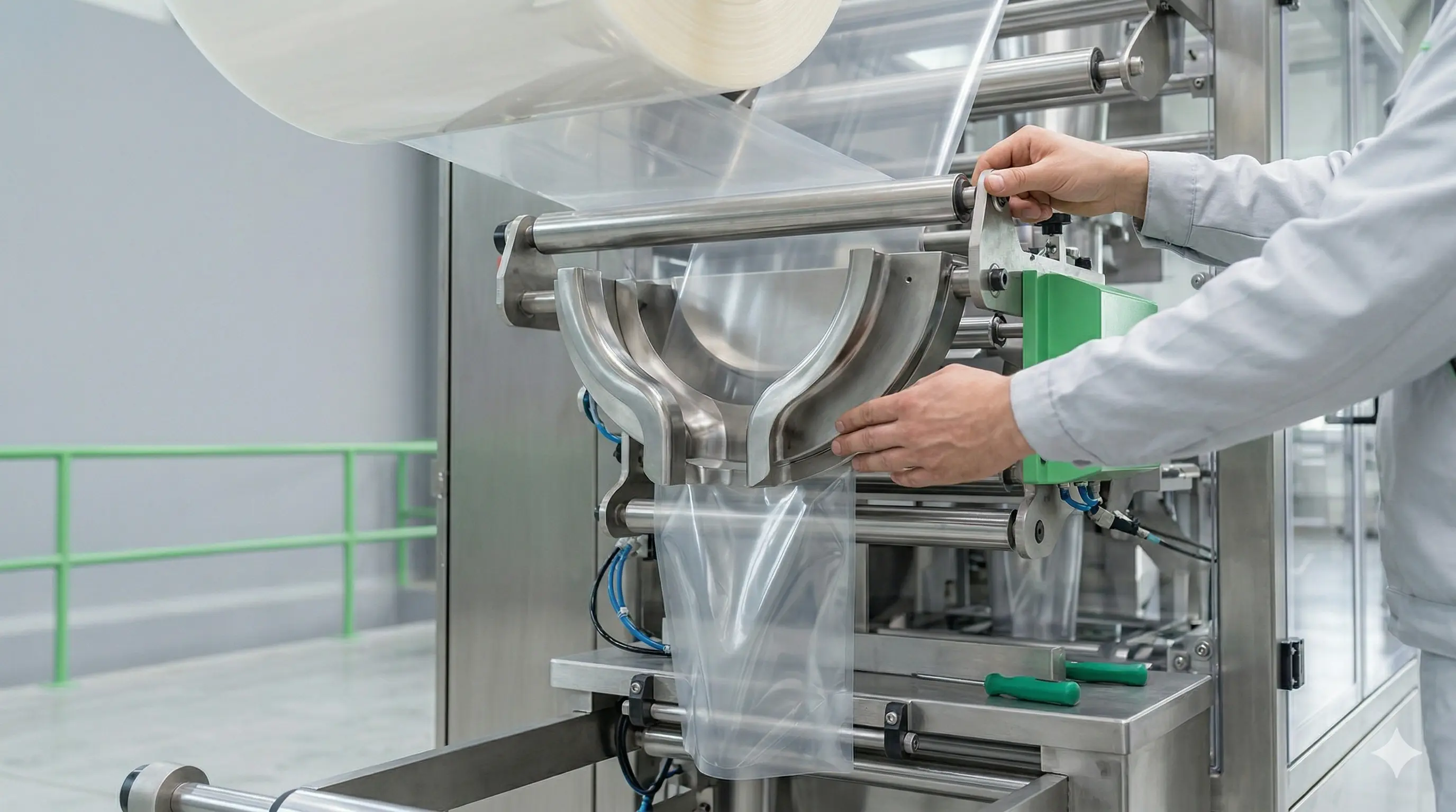 Close-up of custom printed rollstock in packaging machine