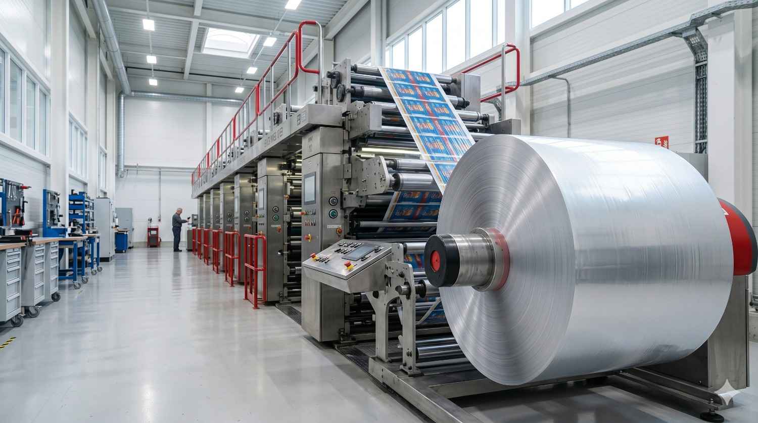 Rotogravure printing machine in a large-scale facility