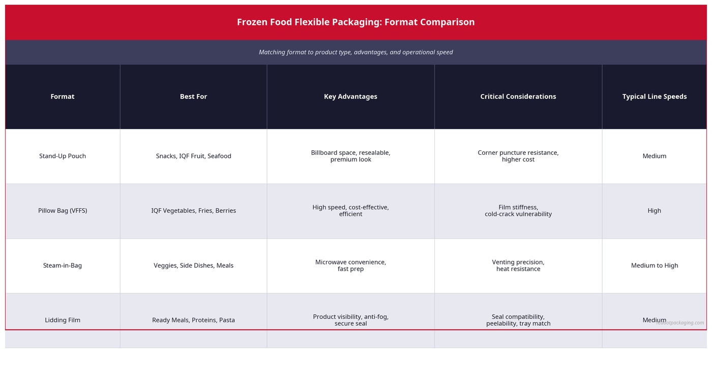 Frozen Food Flexible Packaging Format Comparison Chart
