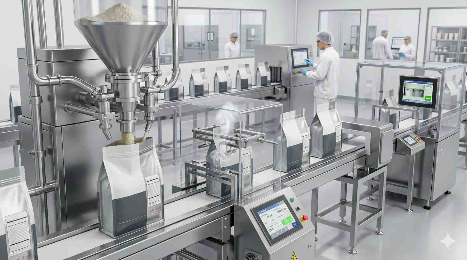 protein powder pouch filling sealing quality control production line