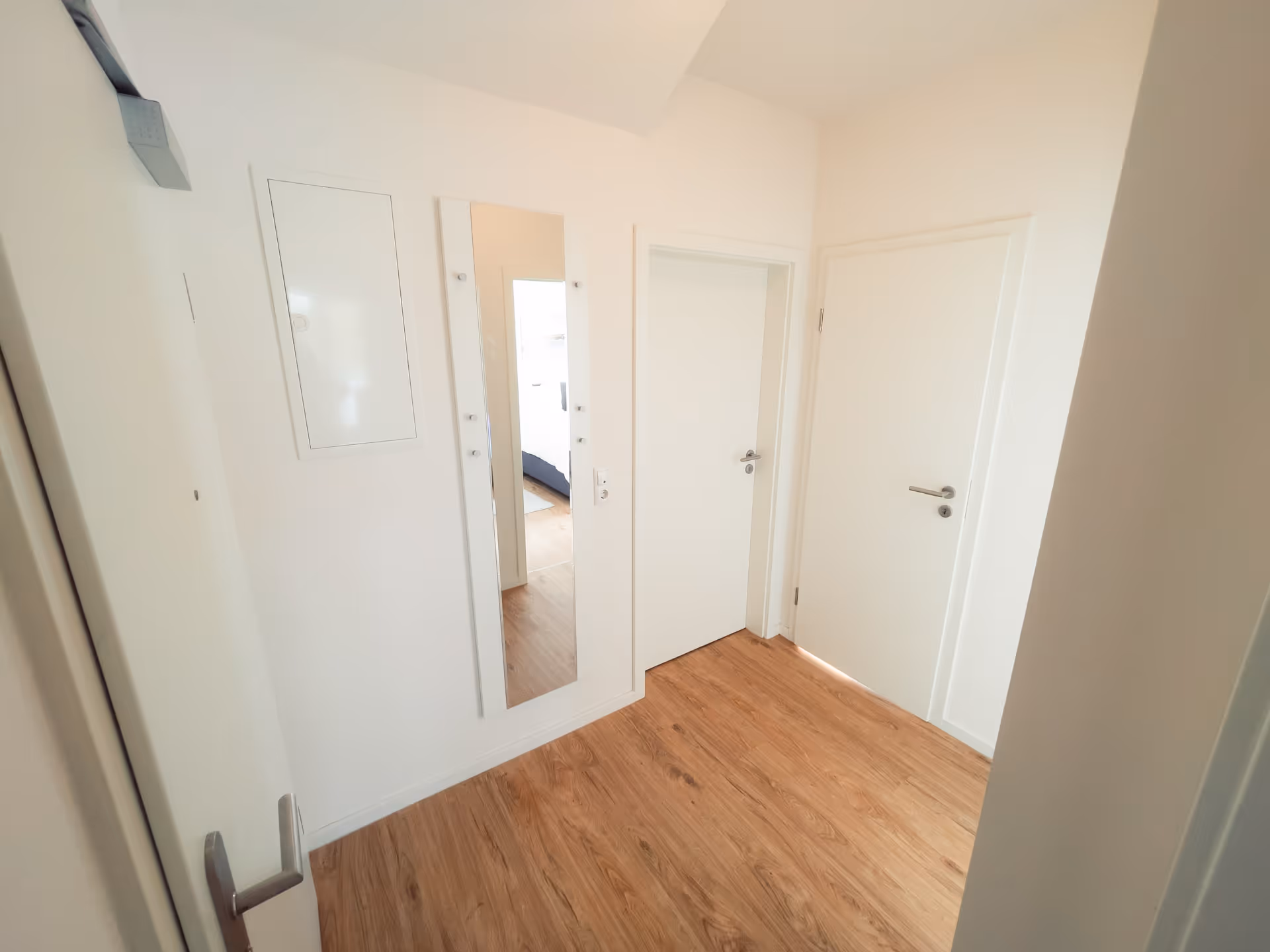 Flur mit Spiegel und Tueren zu den Zimmern