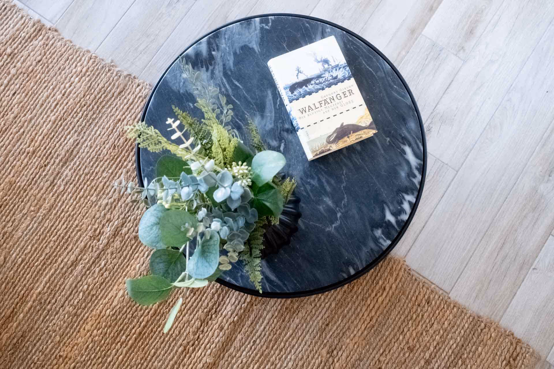 Buch und Pflanze auf Couchtisch