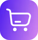 White shopping cart icon on a purple rounded square background.