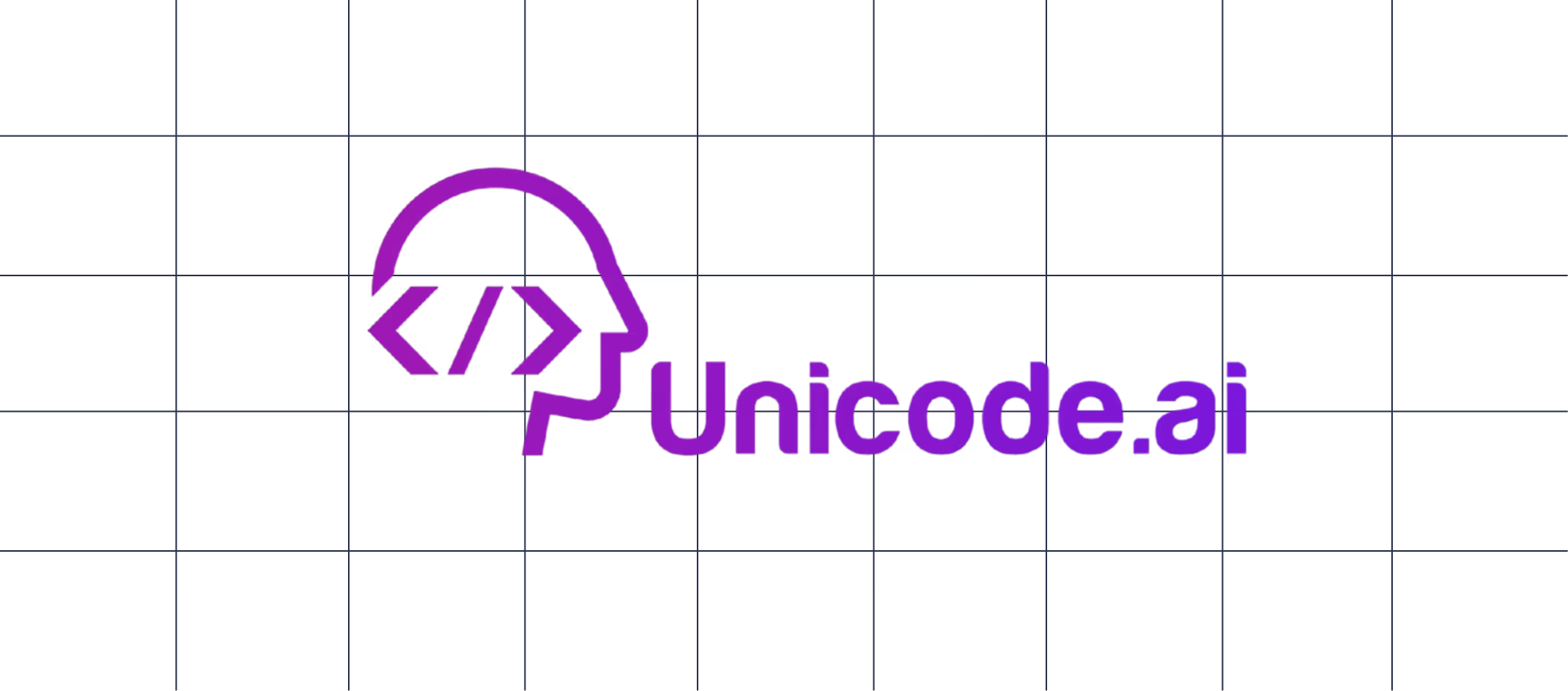Purple Unicode.ai logo featuring a stylized human head with code brackets inside.