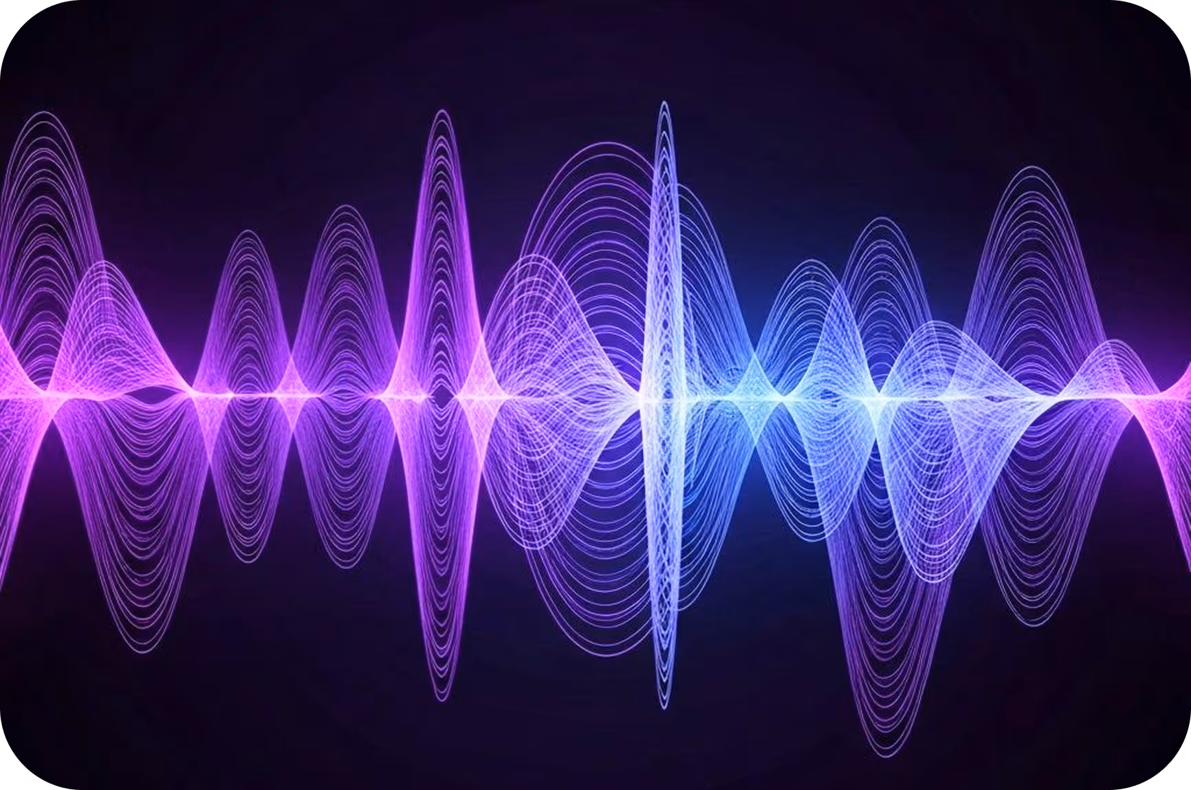 Colorful purple and blue soundwave visualization on a dark background.