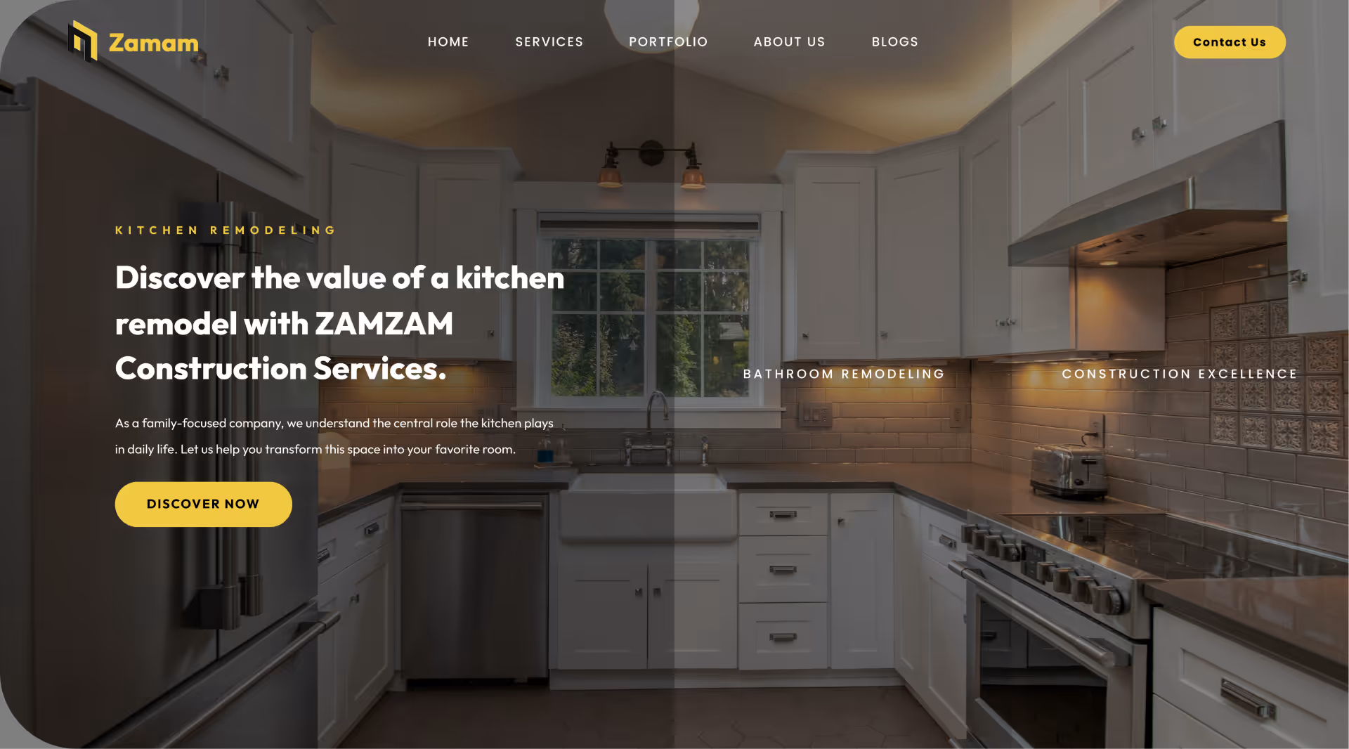 Modern kitchen with white cabinets, stainless steel appliances, a farmhouse sink below a window, and under-cabinet lighting.