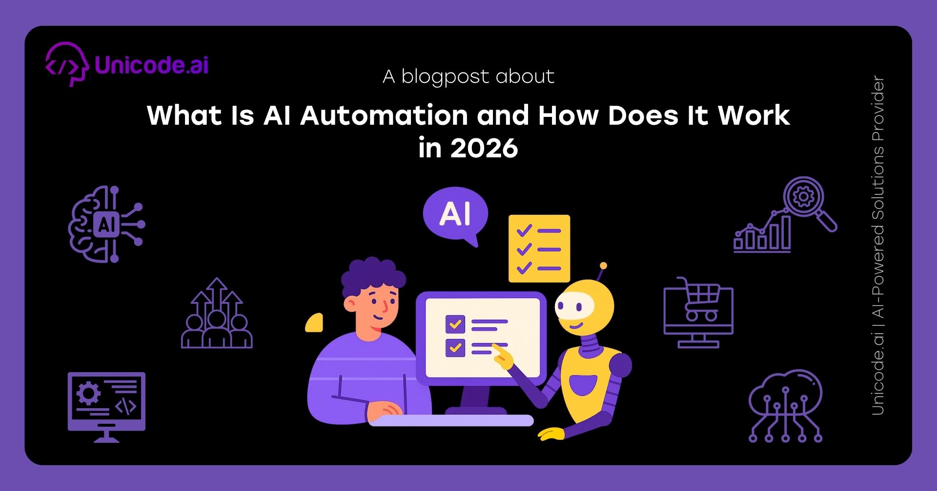 Illustration of a woman handing files and charts to a robot with icons representing AI and business analytics on a black background titled 'How Businesses Can Launch AI Features Faster Using AIaaS'.