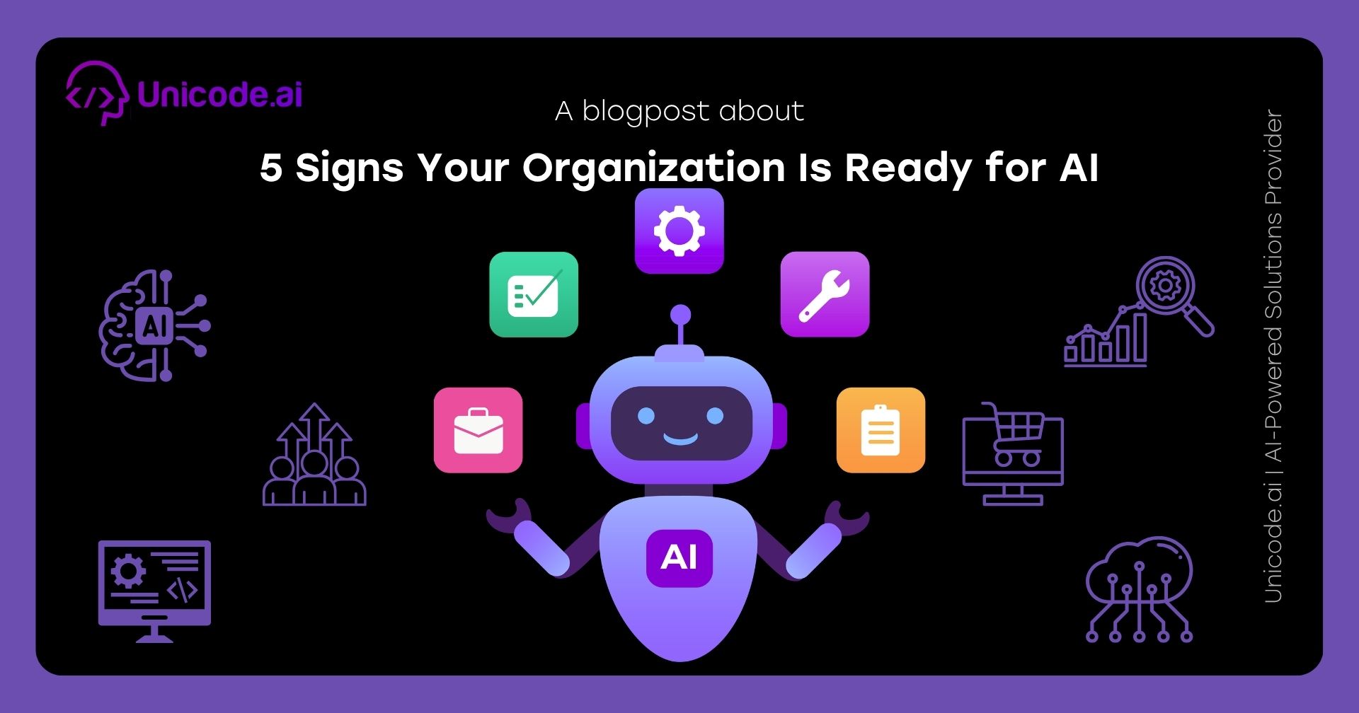 Illustration of a woman handing files and charts to a robot with icons representing AI and business analytics on a black background titled 'How Businesses Can Launch AI Features Faster Using AIaaS'.