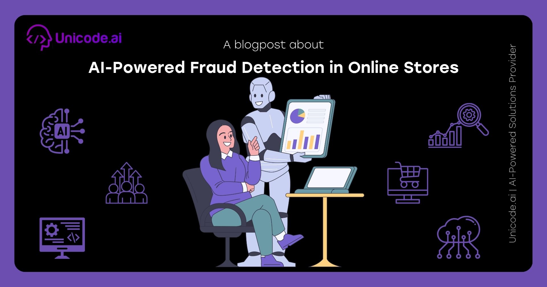 Illustration of a woman handing files and charts to a robot with icons representing AI and business analytics on a black background titled 'How Businesses Can Launch AI Features Faster Using AIaaS'.