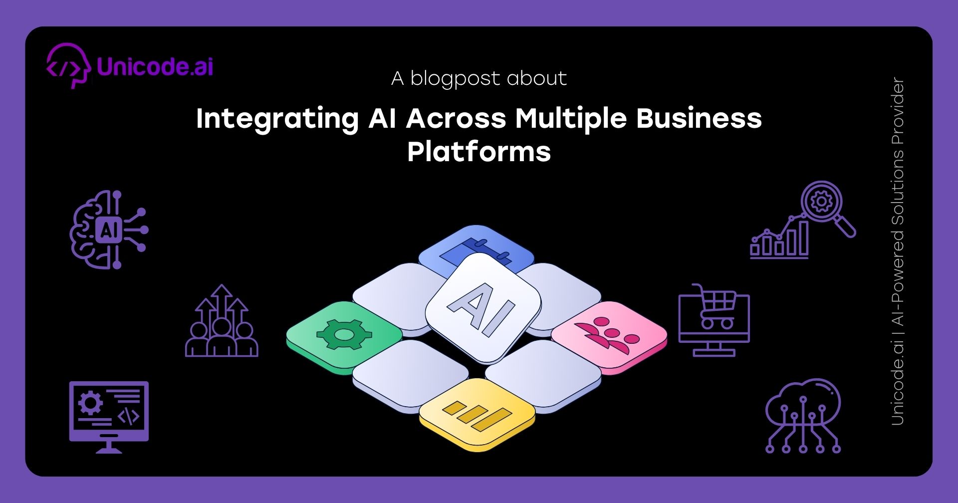 Illustration of a woman handing files and charts to a robot with icons representing AI and business analytics on a black background titled 'How Businesses Can Launch AI Features Faster Using AIaaS'.