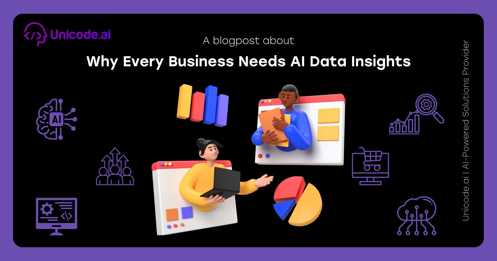 Illustration of a woman handing files and charts to a robot with icons representing AI and business analytics on a black background titled 'How Businesses Can Launch AI Features Faster Using AIaaS'.