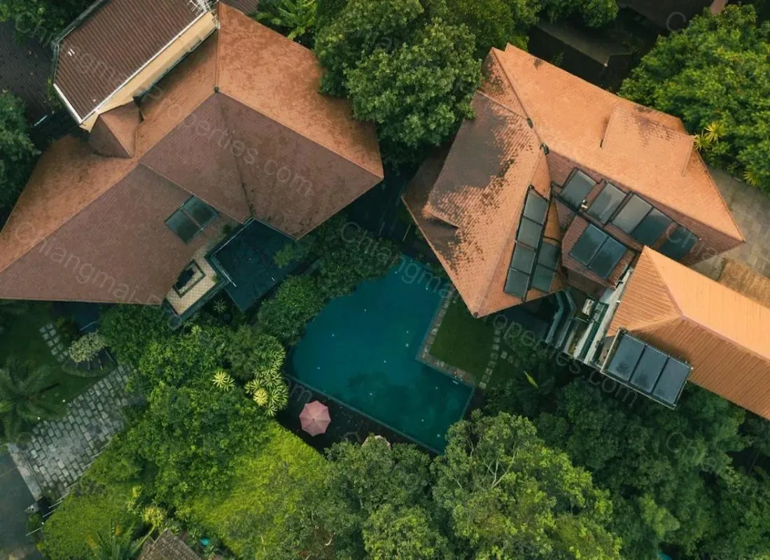 Boutique Resort for Sale in Chiang Mai with Panoramic Views - overhead view into resort