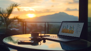 Luxury condo balcony view in Chiang Mai with Doi Suthep mountain background, real estate investment lifestyle 2026.