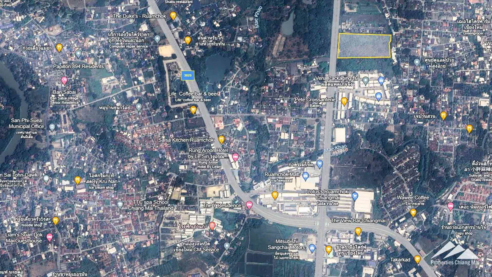 ขายที่ดินชั้นนำบนทางหลวงหมายเลข 1001 ใกล้แยกร่วมโชก ในอำเภอสันทราย