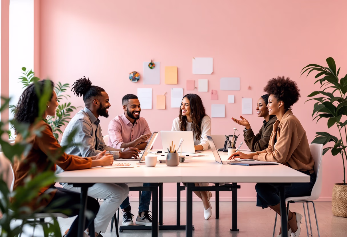 image of diverse team brainstorming (for an ai saas company)