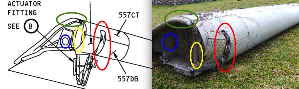 Comparaison entre le flaperon d'un B777 et le débris retrouvé à la Réunion