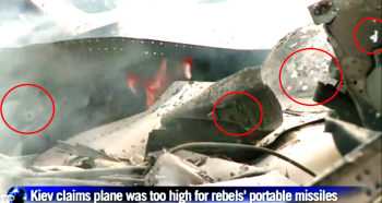 On observe bien à droite de l'image le trou du shrapnel caractéristique du missile Bouk
