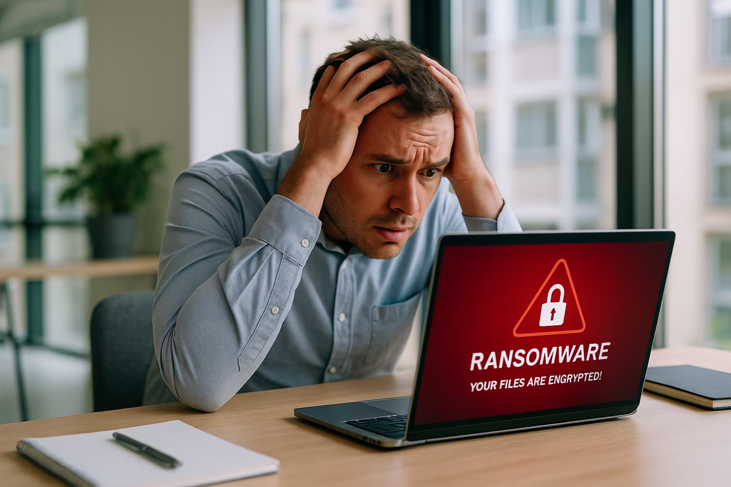 Office worker worried over ransomware warning