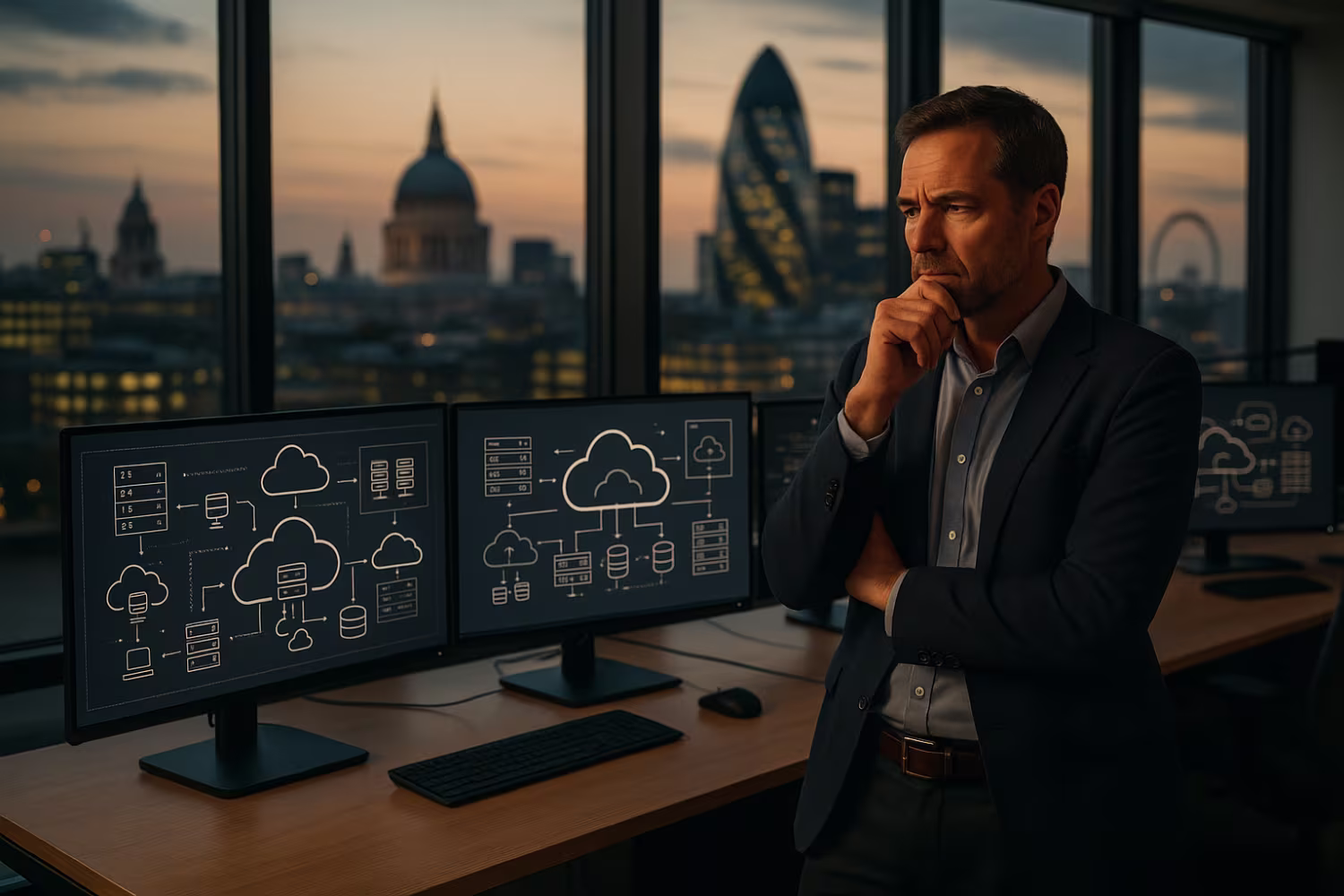 Professional contemplating cloud migration challenges