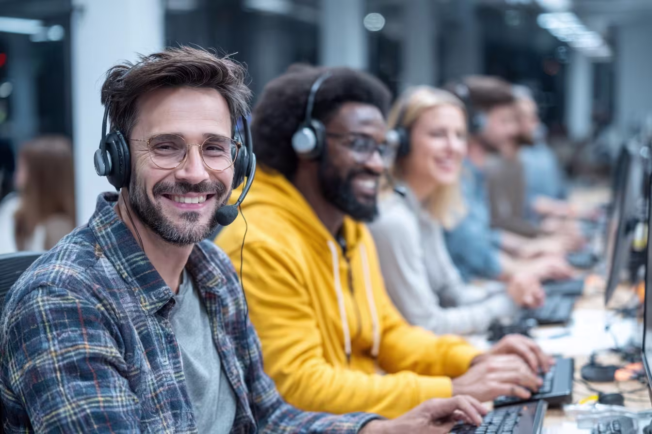 Diverse team utilizing VoIP business advantages