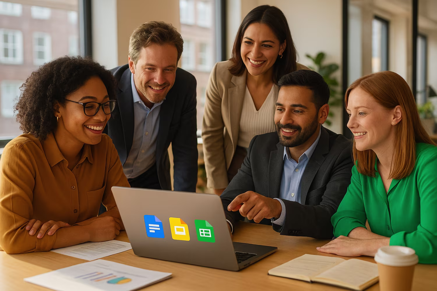 Diverse team discussing Google Workspace benefits