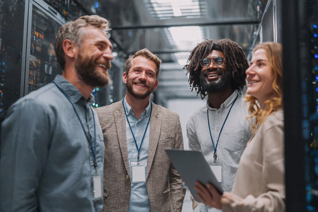 Diverse team discussing cloud infrastructure