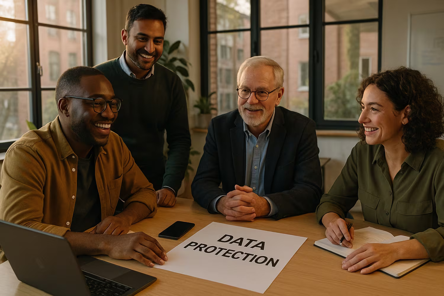 Diverse data protection consultants collaborating