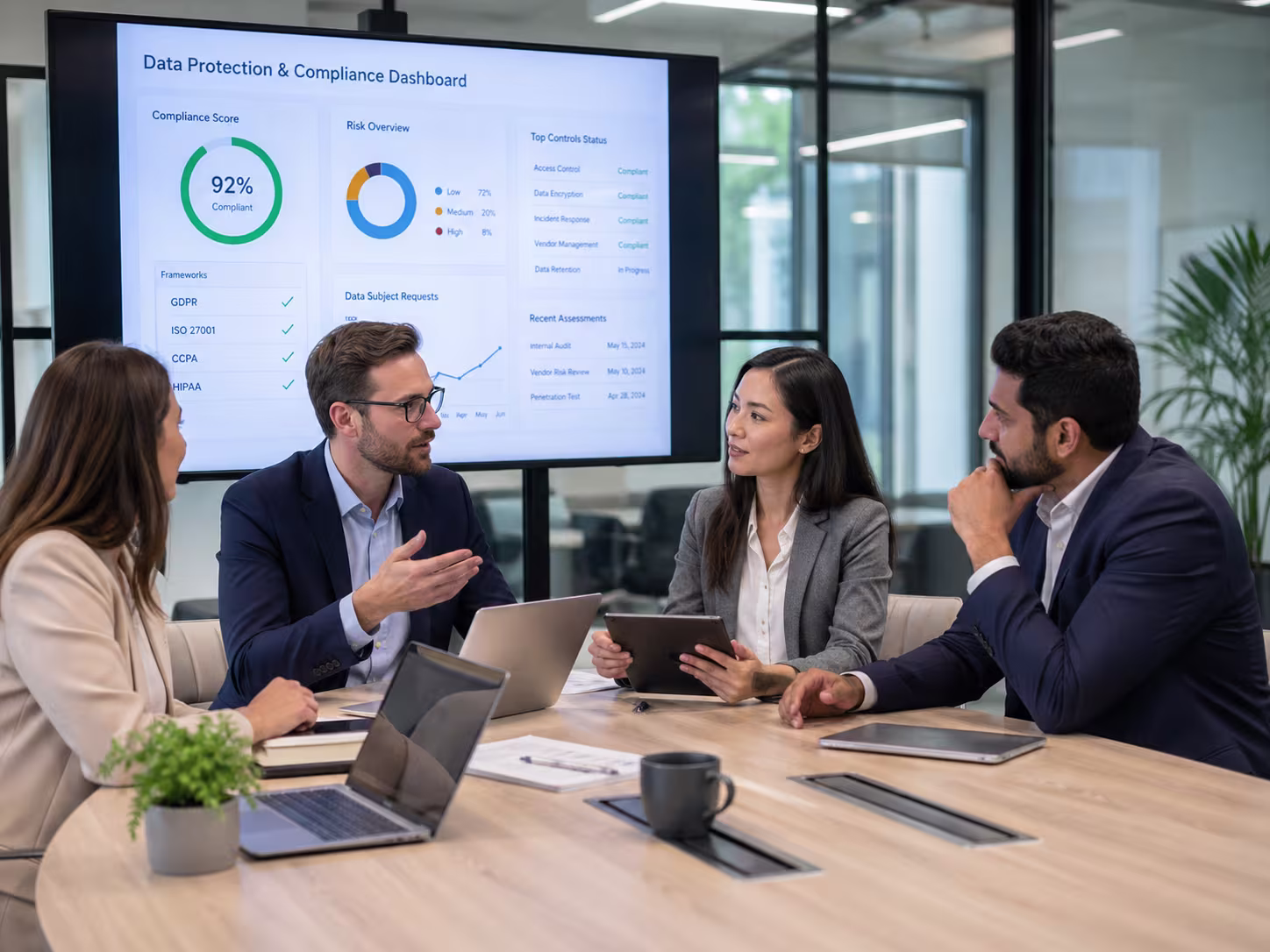 Data protection consultants collaborating professionally