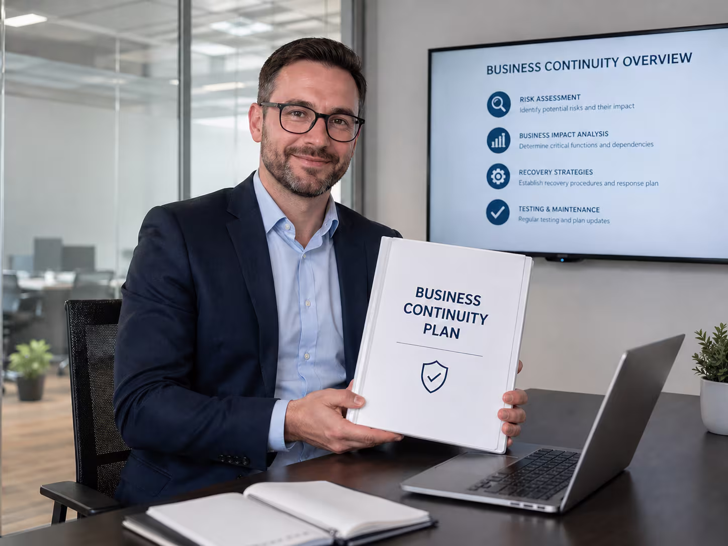 IT professional displaying business continuity plan