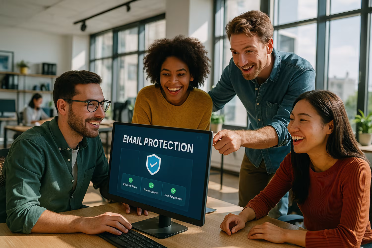 Team discussing email protection software