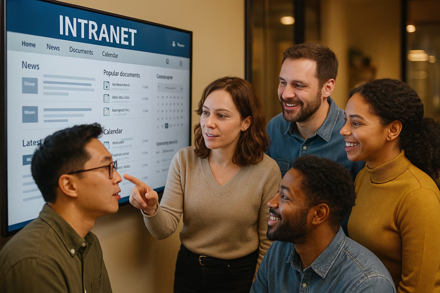 Diverse employees viewing intranet examples
