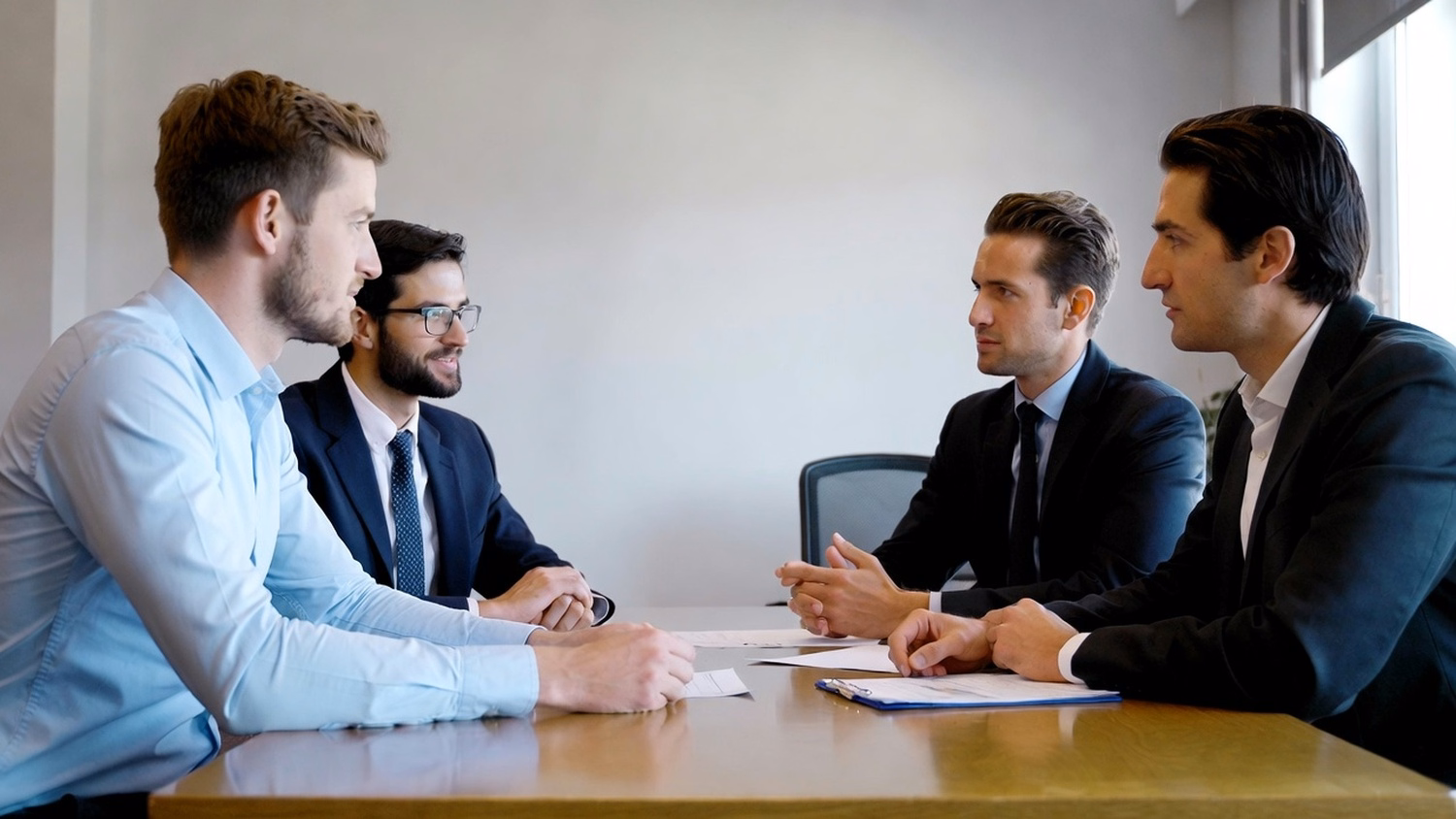 MEETING TABLE An IT professional  two to four people seated around a meeting