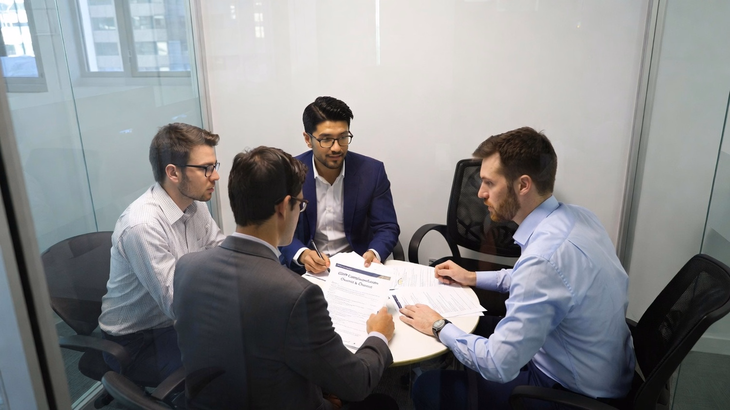 SMALL CONFERENCE ROOM An IT professional  three people seated around a small
